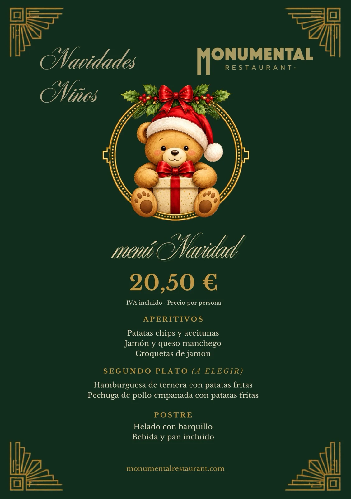 Menú infantil de Navidad Monumental, 20,50 euros